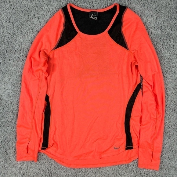 Nike Shirt Womens Medium Fitted Drifit Activewear Thumb Holes Sheer Panels - Picture 1 of 4